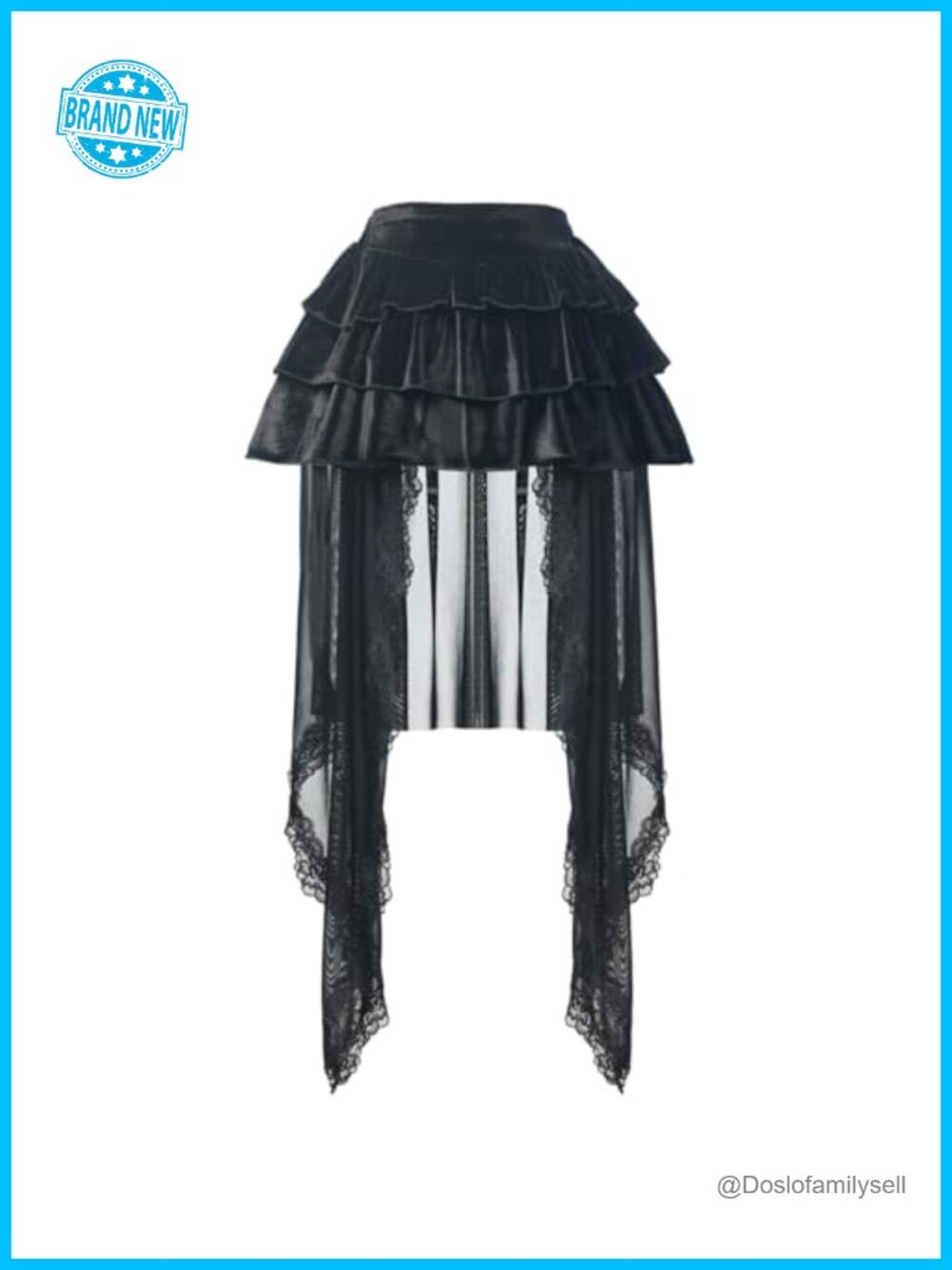 Victorian Gothic Lace High-Low A-Line Tulle Bustle Skirt Steampunk Lolita